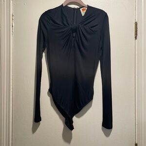 Farm Rio Black Twisted Front Snap Body Suit